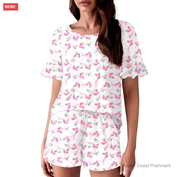 100% Cotton Pajamas Set Ruffle Sleeves Top and Short Soft Sleepwear Lounge